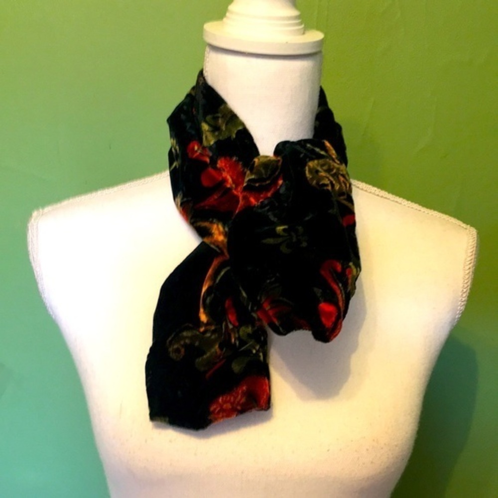 - Beautiful black velvet scarf with rich shades